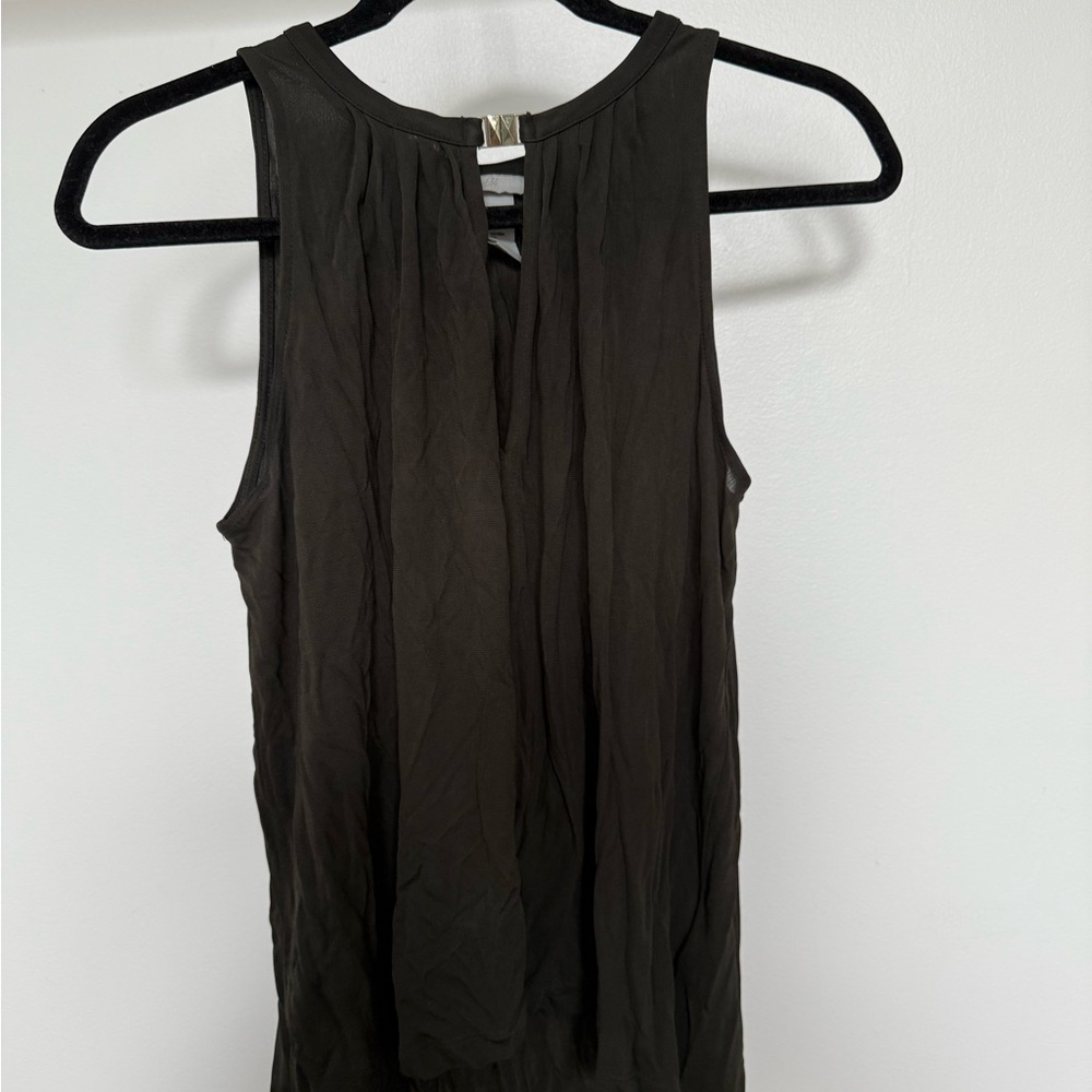 H&M Dark Green Pleated Sleeveless Tank Top